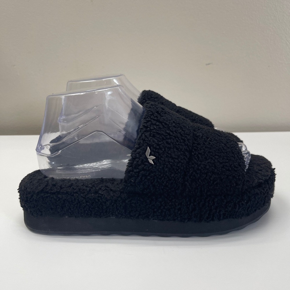 Koolaburra by UGG Peachee Slide Women 7 Black Faux Fur Platform Slippers